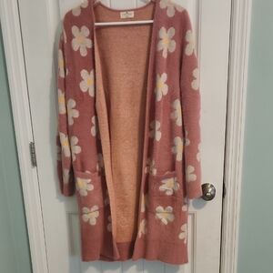 Simply Southern Pink and White Floral Cardigan ( J10)